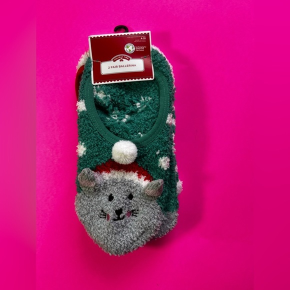 NEW WOMEN HOLIDAY TIME 4 PAIR BALLERINA SOCKS GREEN/WHT/GREY ( 4-10) - Picture 4 of 6